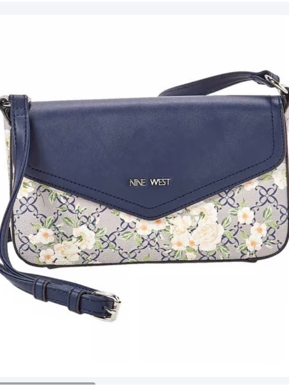 Nine West Navy and Cream Floral Crossbody